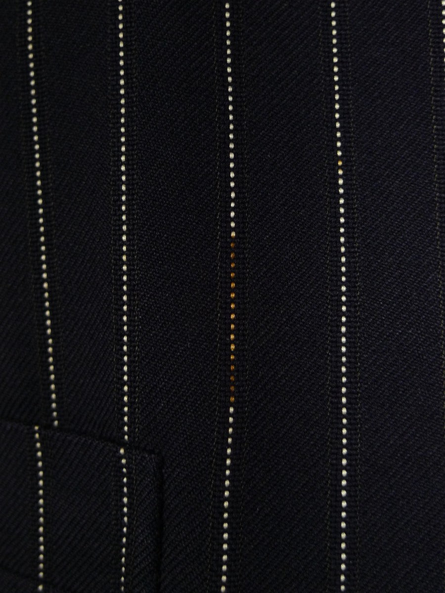 25/0977 vintage 1974 huntsman savile row bespoke heavyweight navy blue pin-stripe worsted 3-piece suit 39-40 short