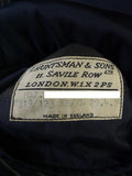 25/0977 vintage 1974 huntsman savile row bespoke heavyweight navy blue pin-stripe worsted 3-piece suit 39-40 short