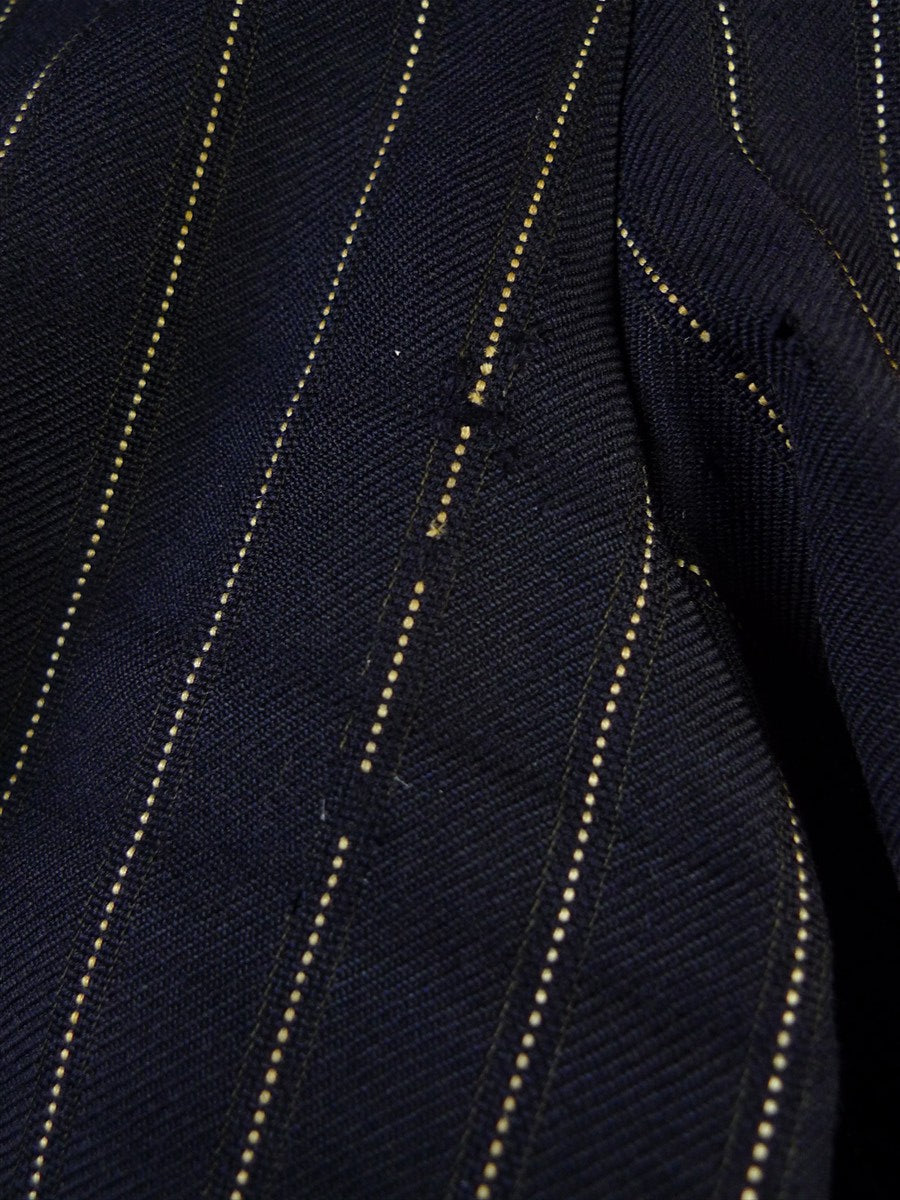 25/0977 vintage 1974 huntsman savile row bespoke heavyweight navy blue pin-stripe worsted 3-piece suit 39-40 short
