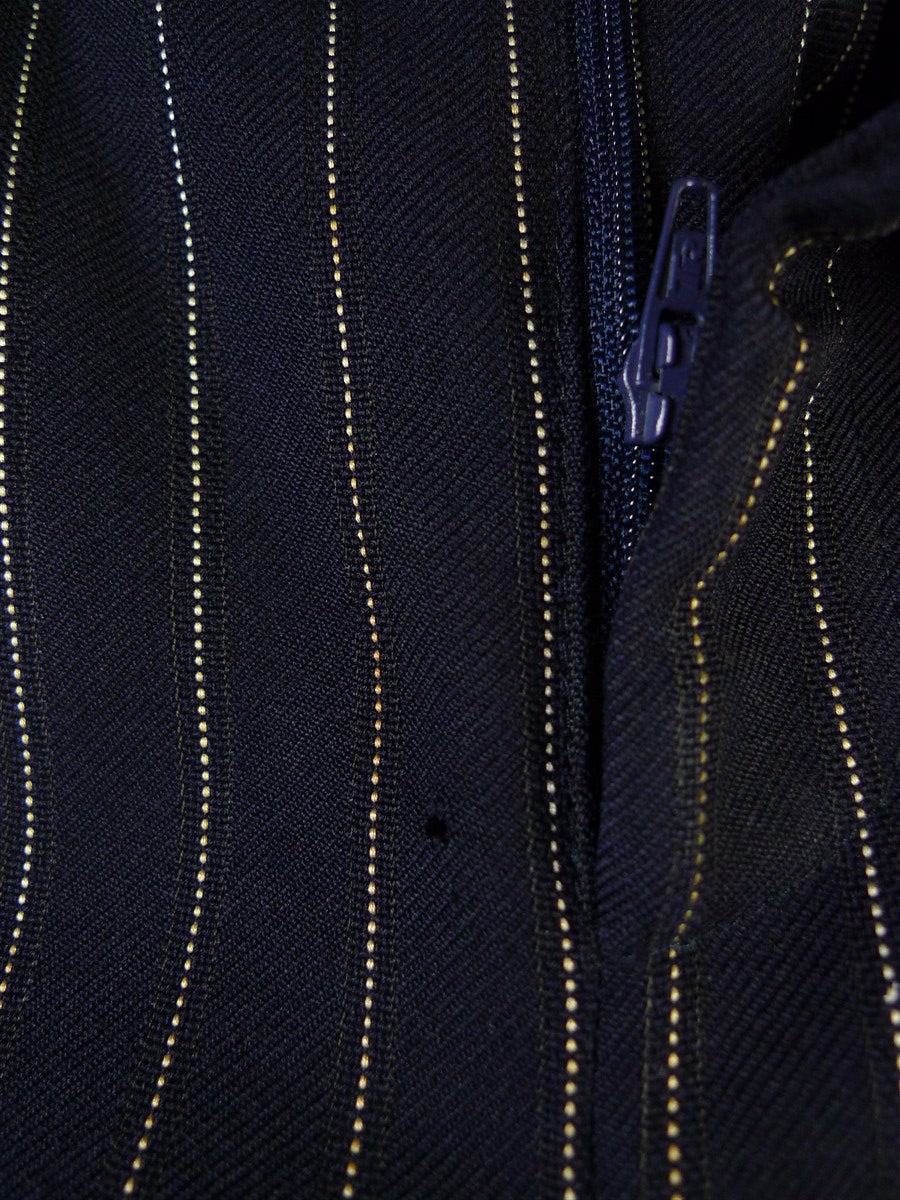 25/0977 vintage 1974 huntsman savile row bespoke heavyweight navy blue pin-stripe worsted 3-piece suit 39-40 short
