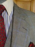 25/0978 vintage 1988 henry poole savile row bespoke grey / blue prince of wales check worsted suit 39 regular to long