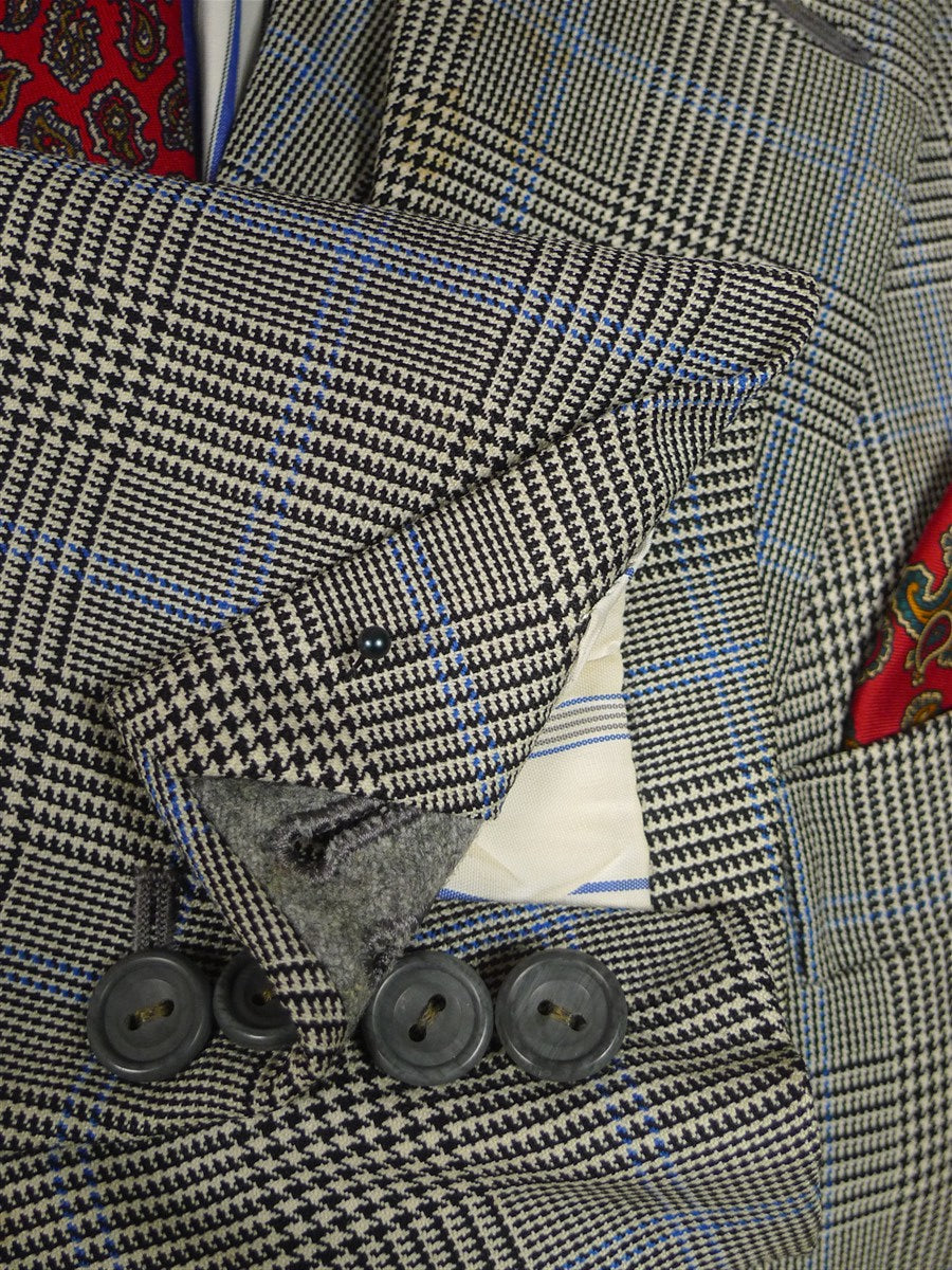 25/0978 vintage 1988 henry poole savile row bespoke grey / blue prince of wales check worsted suit 39 regular to long
