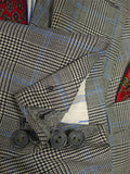 25/0978 vintage 1988 henry poole savile row bespoke grey / blue prince of wales check worsted suit 39 regular to long