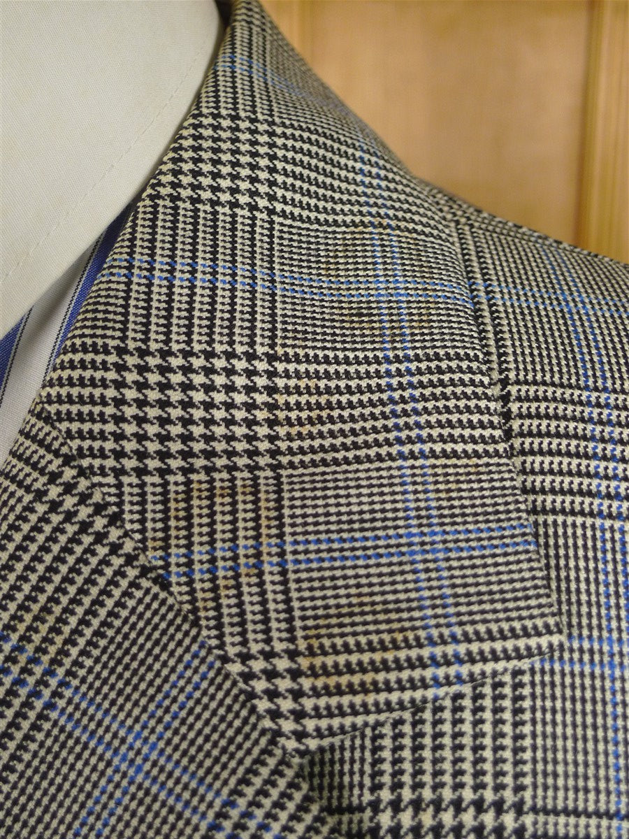 25/0978 vintage 1988 henry poole savile row bespoke grey / blue prince of wales check worsted suit 39 regular to long