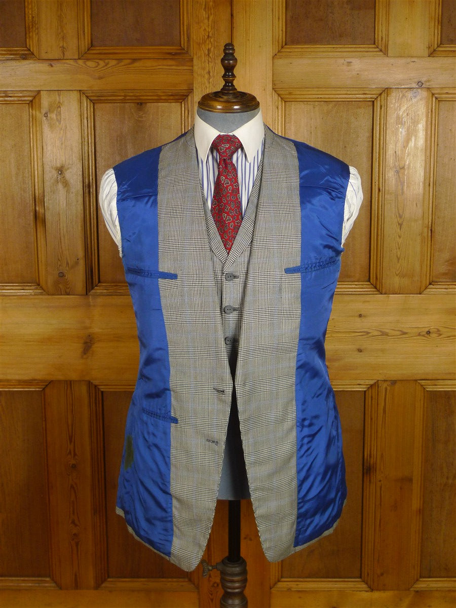 25/0978 vintage 1988 henry poole savile row bespoke grey / blue prince of wales check worsted suit 39 regular to long