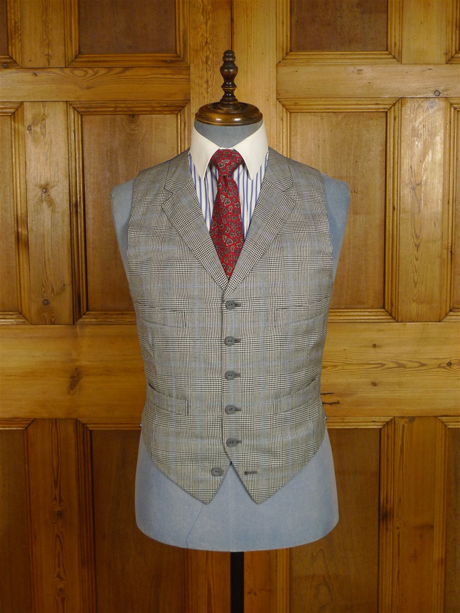 25/0978 vintage 1988 henry poole savile row bespoke grey / blue prince of wales check worsted suit 39 regular to long