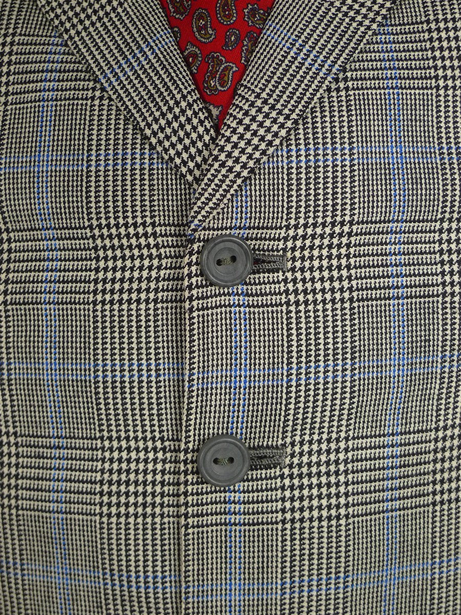25/0978 vintage 1988 henry poole savile row bespoke grey / blue prince of wales check worsted suit 39 regular to long