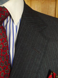 25/0973 immaculate vintage henry poole savile row bespoke grey / red & white pin-stripe worsted suit 39 regular to long
