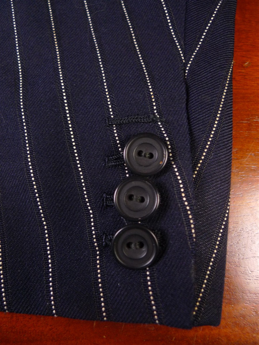 25/0977 vintage 1974 huntsman savile row bespoke heavyweight navy blue pin-stripe worsted 3-piece suit 39-40 short