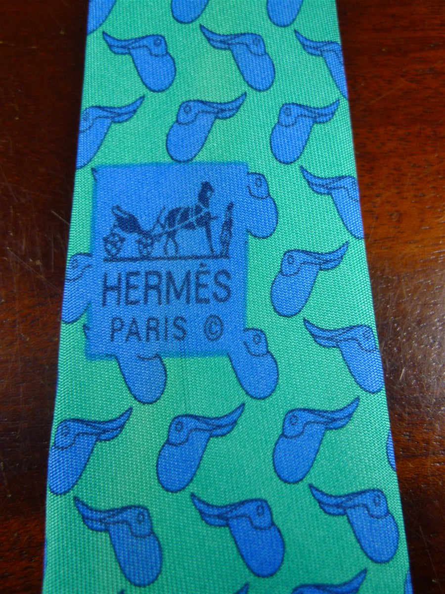 25/0957 hermes 1999 martell grand national green / blue saddle pattern silk tie 7173FA