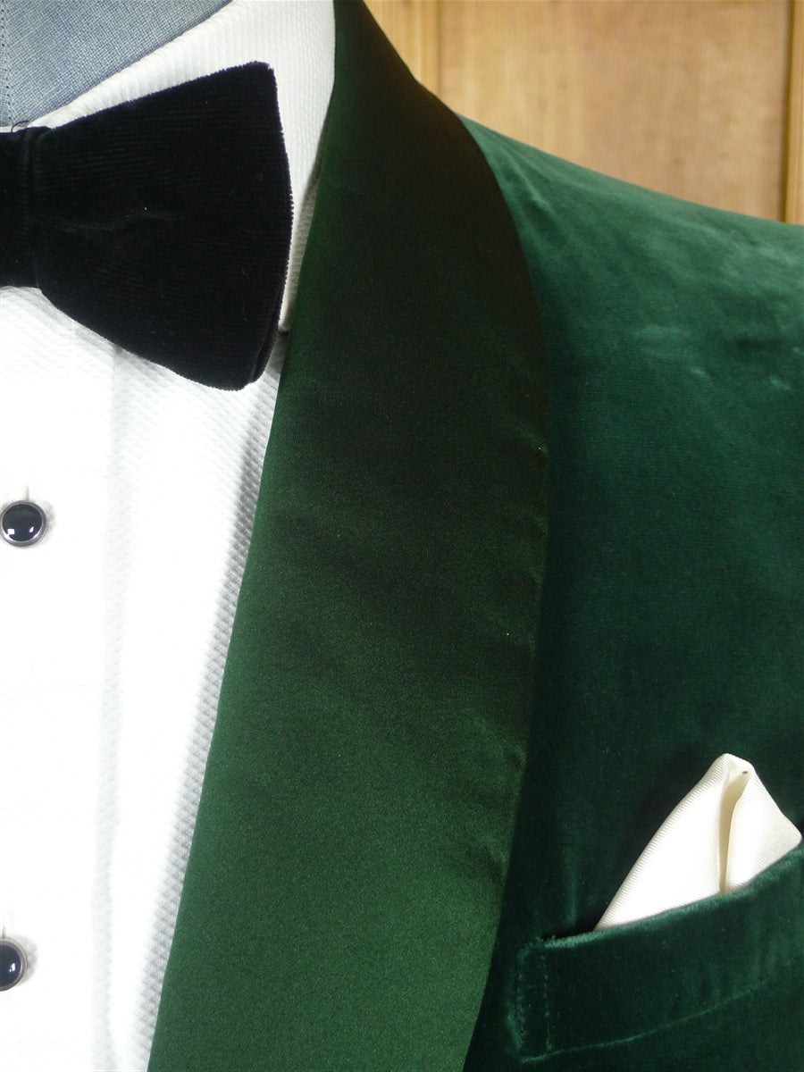 25/0990 stunning genuine 1950s vintage bottle green pure silk-velvet smoking / dinner jacket 37 regular