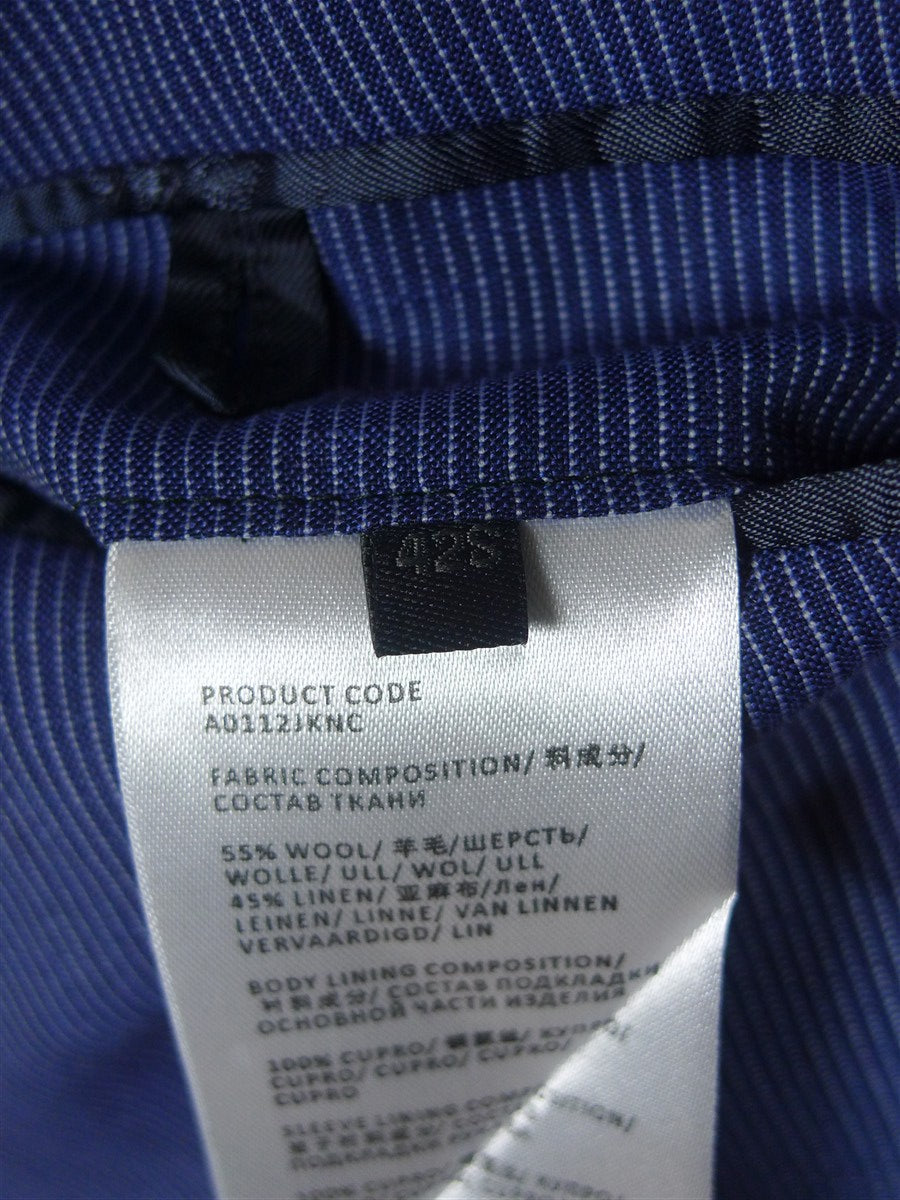 25/0991 immaculate crombie wool & linen lightweight summer boating blue stripe d/b blazer jacket 41 short