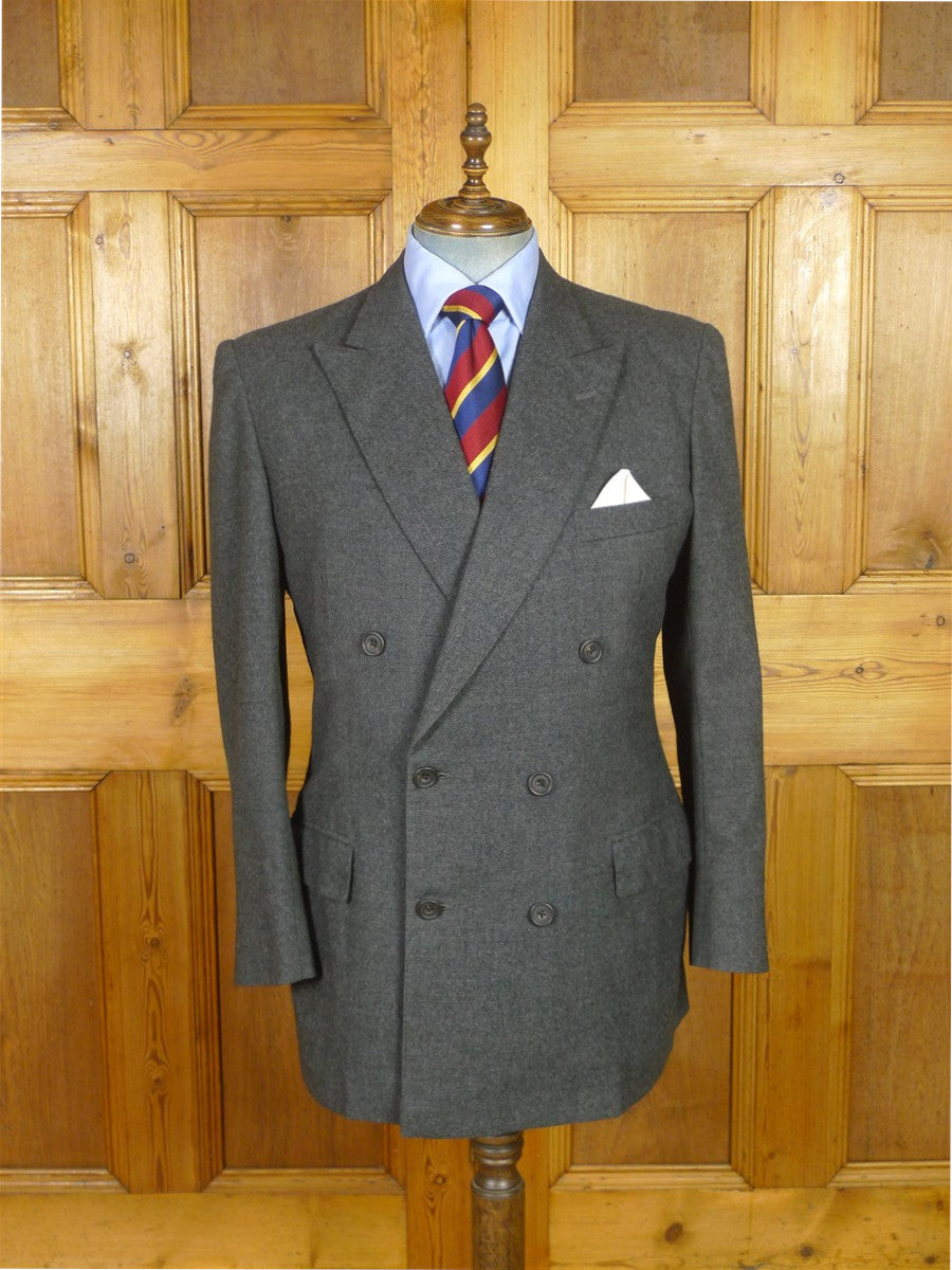 25/0992 savile row bespoke grey worsted flannel d/b suit jacket blazer 43 long