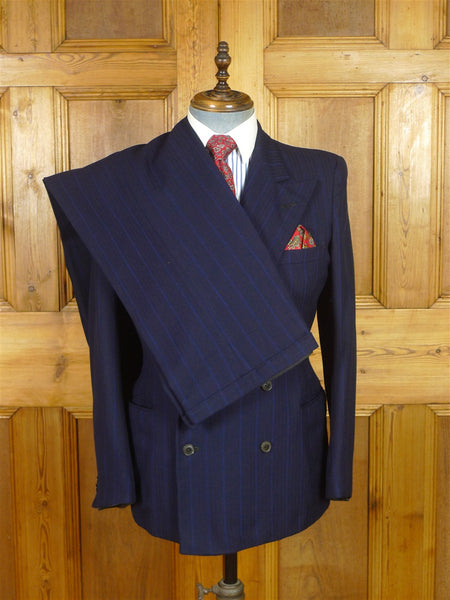 25/1003 wonderful genuine 1945 ww2 cc41 era navy royal blue stripe d/b worsted 3-piece de-mob suit 39 regular