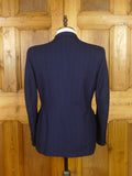 25/1003 wonderful genuine 1945 ww2 cc41 era navy royal blue stripe d/b worsted 3-piece de-mob suit 39 regular