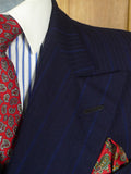 25/1003 wonderful genuine 1945 ww2 cc41 era navy royal blue stripe d/b worsted 3-piece de-mob suit 39 regular