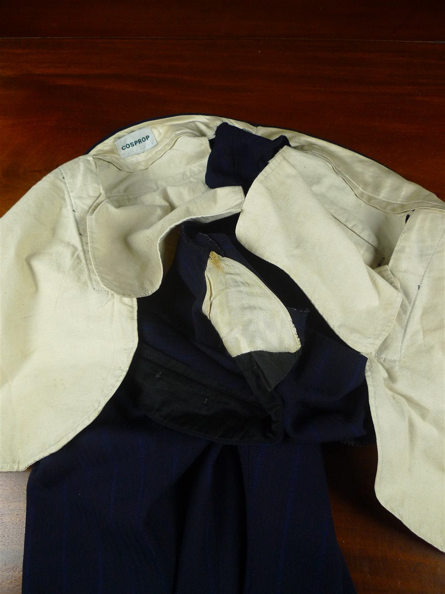 25/1003 wonderful genuine 1945 ww2 cc41 era navy royal blue stripe d/b worsted 3-piece de-mob suit 39 regular