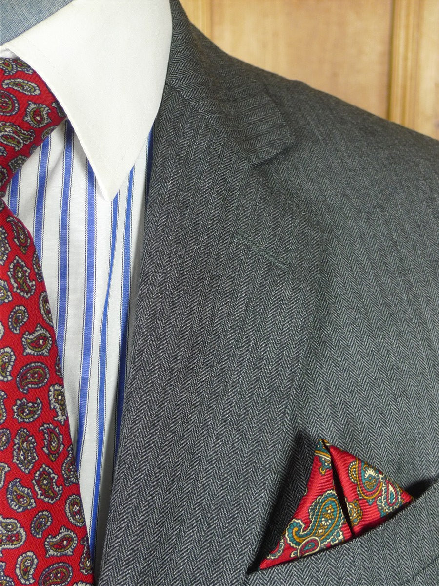 25/1000 immaculate bespoke holland & sherry light grey herringbone worsted suit 39 short