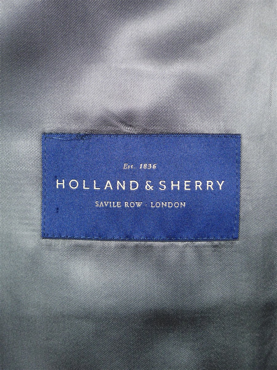 25/0999 immaculate bespoke holland & sherry grey herringbone worsted suit 39 short