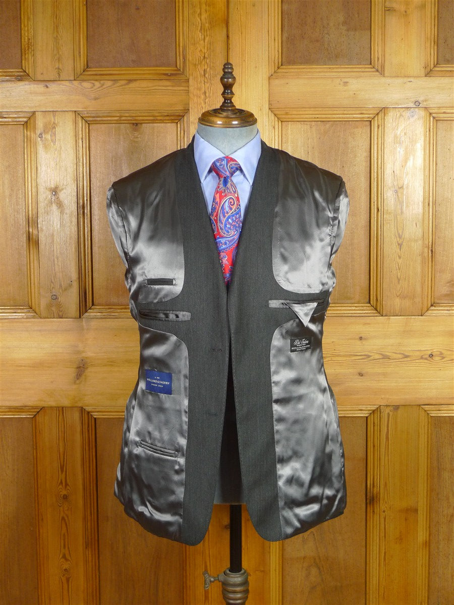 25/0999 immaculate bespoke holland & sherry grey herringbone worsted suit 39 short