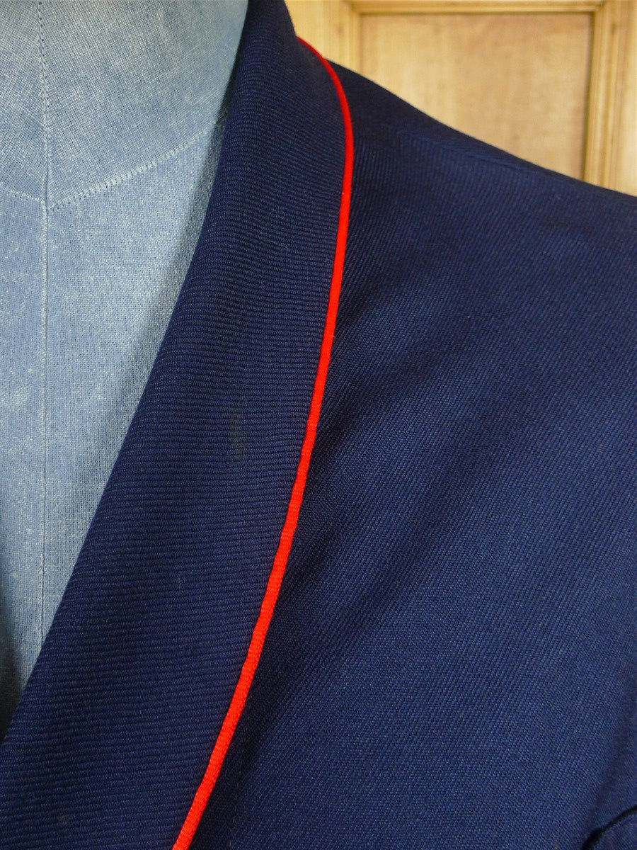 25/0994 vintage scottish navy blue wool twill dressing gown w/ red piping 42