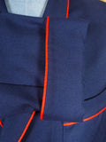 25/0994 vintage scottish navy blue wool twill dressing gown w/ red piping 42