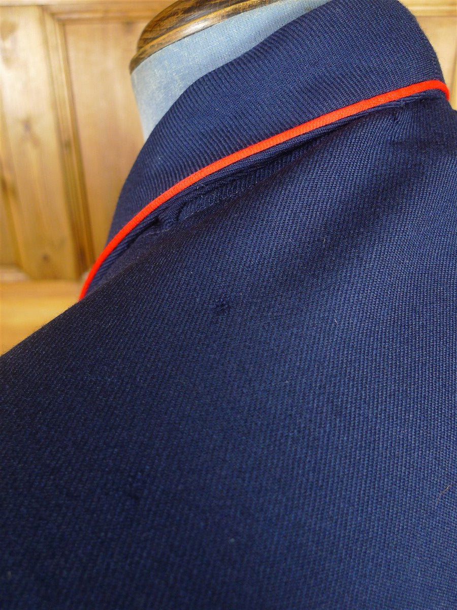 25/0994 vintage scottish navy blue wool twill dressing gown w/ red piping 42