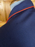 25/0994 vintage scottish navy blue wool twill dressing gown w/ red piping 42