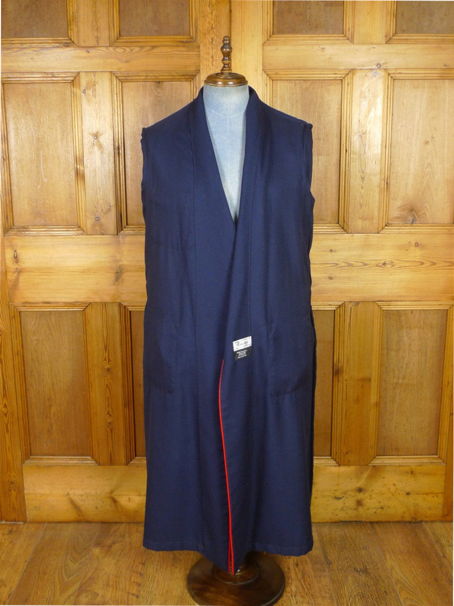 25/0994 vintage scottish navy blue wool twill dressing gown w/ red piping 42