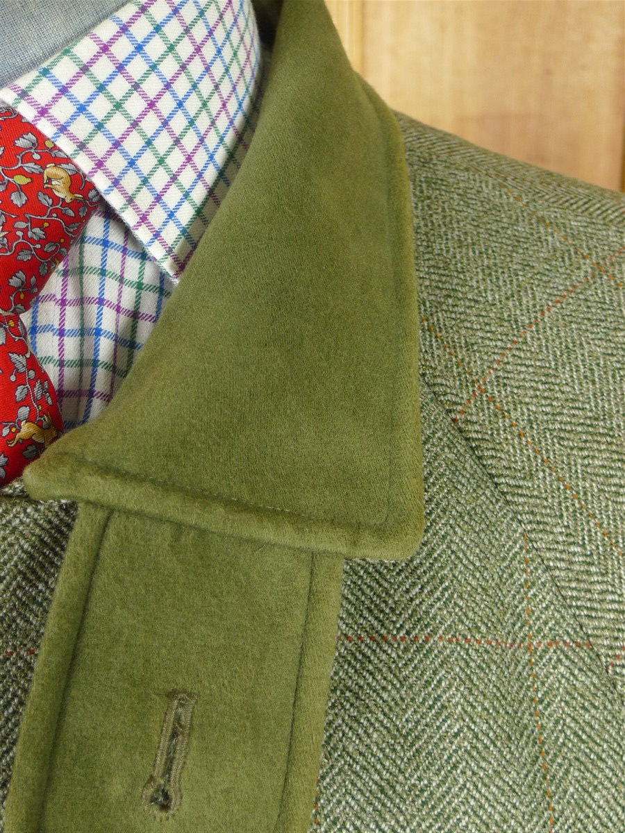 25/1023 immaculate john g hardy heavyweight green wp check tweed shooting field coat w/ detachable hood 40-42