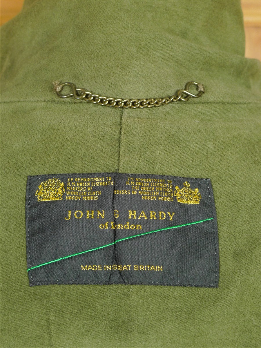 25/1023 immaculate john g hardy heavyweight green wp check tweed shooting field coat w/ detachable hood 40-42