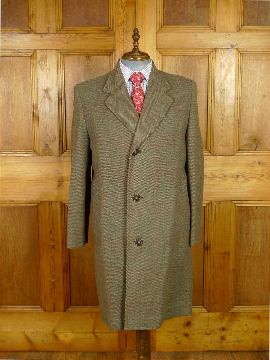 25/1025 beautiful heavyweight 1940s 1950s vintage simpson piccadilly green wp check tweed overcoat 41-42