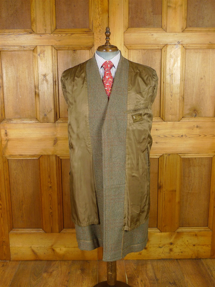 25/1025 beautiful heavyweight 1940s 1950s vintage simpson piccadilly green wp check tweed overcoat 41-42