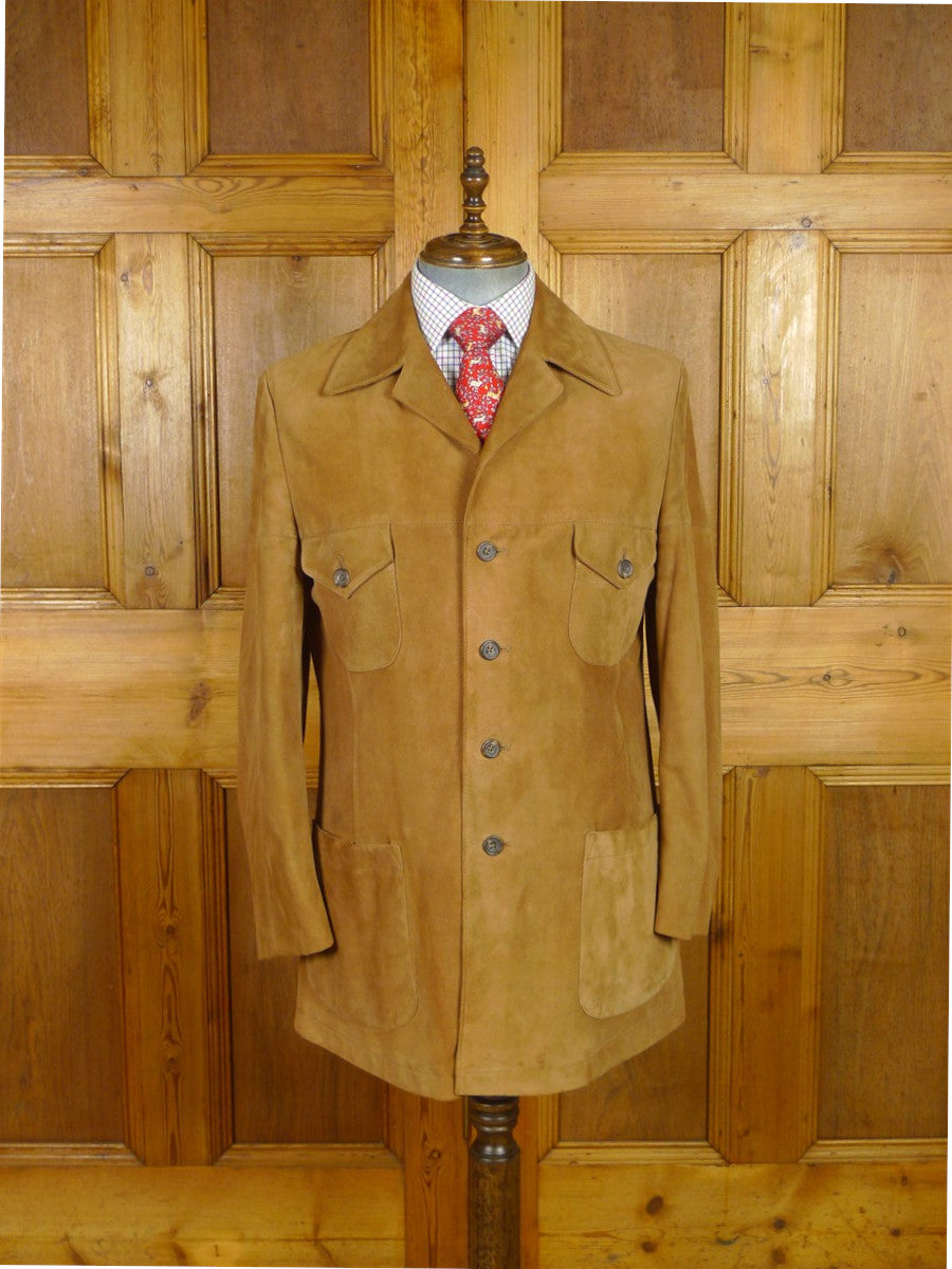 25/1012 beautiful near immaculate invertere fawn brown suede leather safari style jacket 42 long