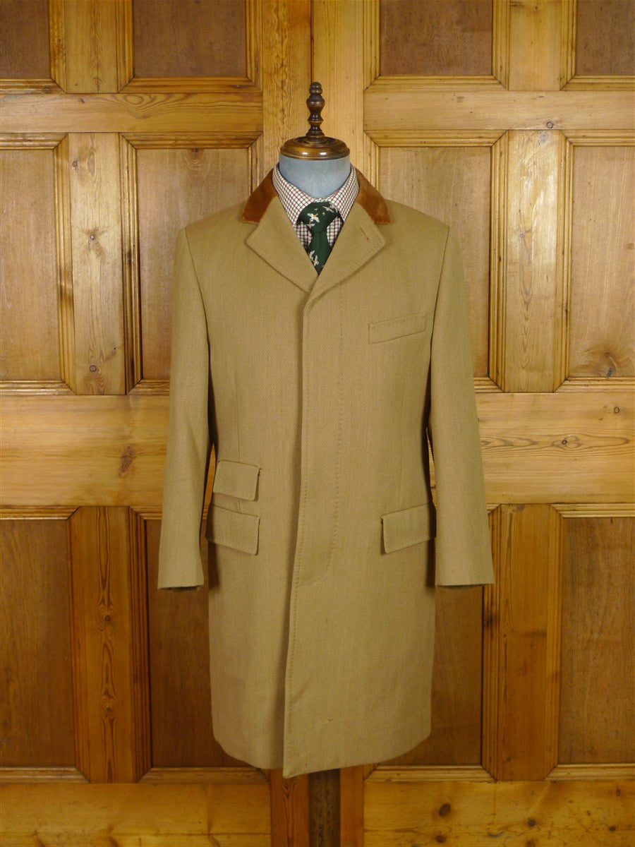 25/1027 vintage daks london tan cavalry twill covert coat overcoat w/ velvet collar 40