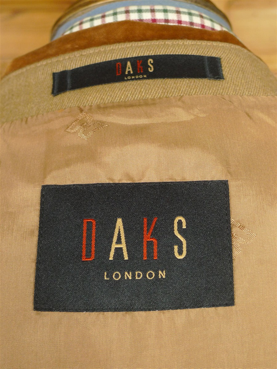 25/1027 vintage daks london tan cavalry twill covert coat overcoat w/ velvet collar 40