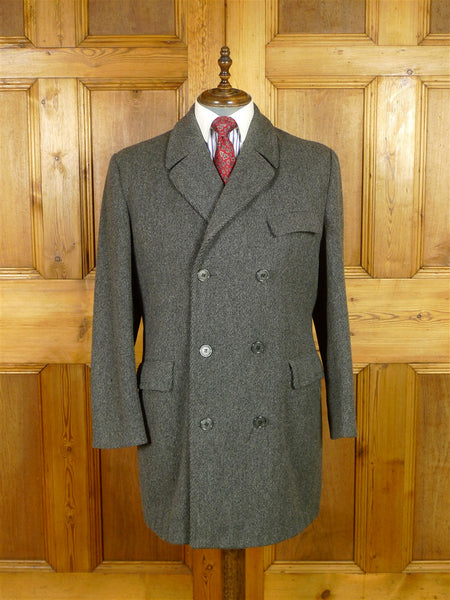 25/1029 vintage macintosh grey twill tweed d/b pea coat overcoat 42-44
