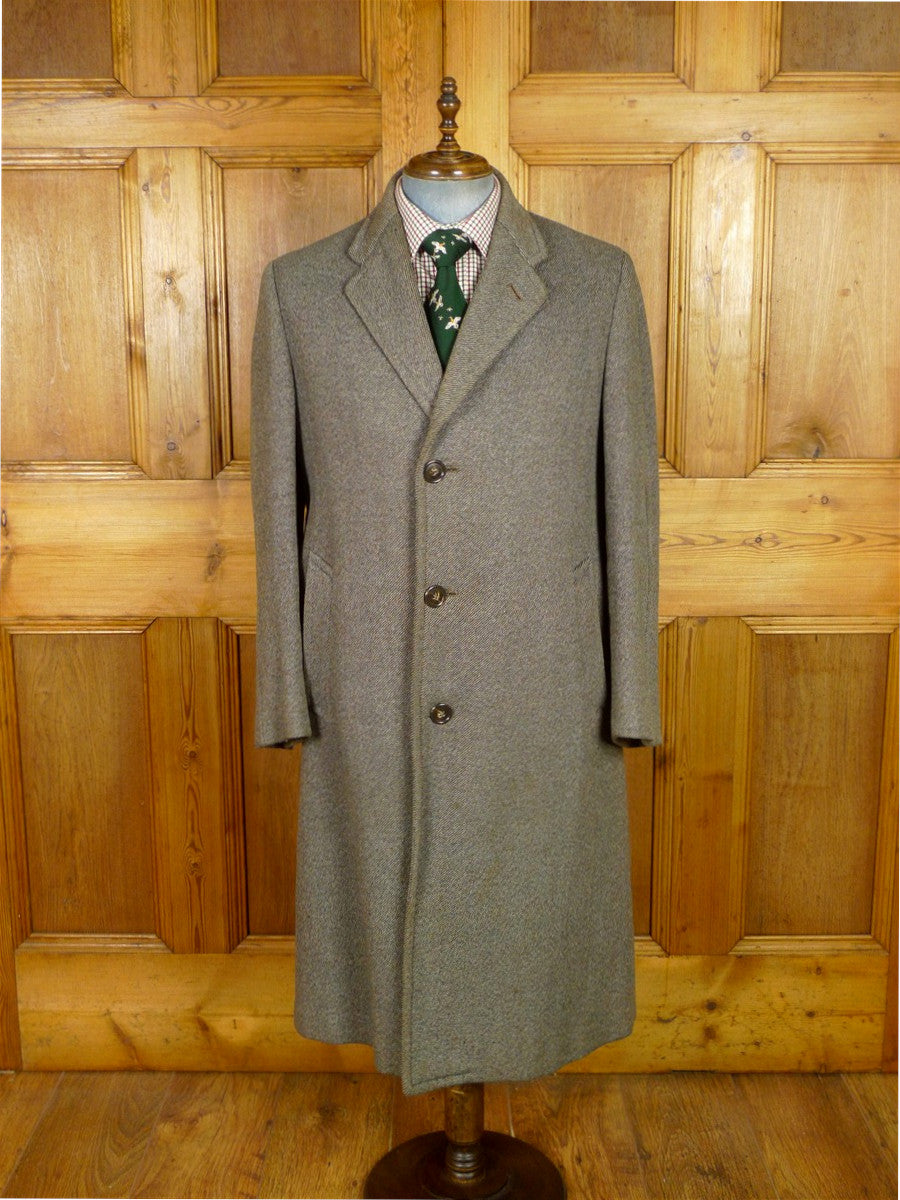 25/1026 heavyweight 1950s 1960s vintage simpson piccadilly grey green twill tweed overcoat 38-40
