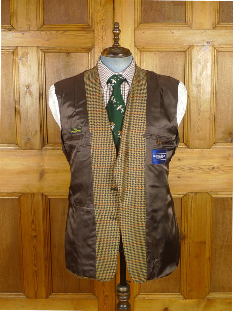 25/1006 immaculate gieves & hawkes savile row brown gun check pure cashmere sports jacket blazer 43-44 regular