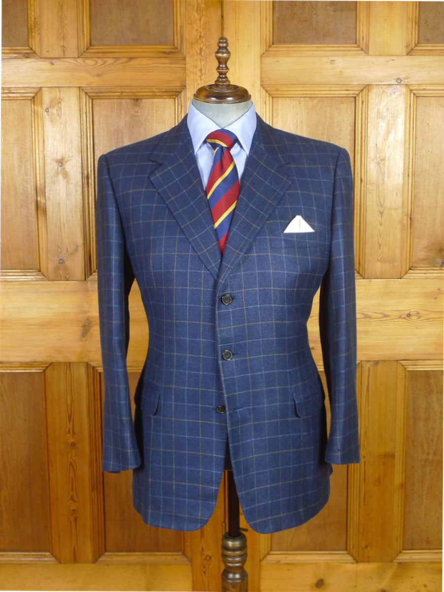 25/1014 gieves & hawkes savile row blue graph check wool silk & linen sports jacket blazer 46 regular