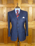 25/1014 gieves & hawkes savile row blue graph check wool silk & linen sports jacket blazer 46 regular