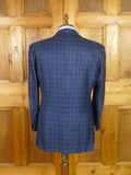25/1014 gieves & hawkes savile row blue graph check wool silk & linen sports jacket blazer 46 regular