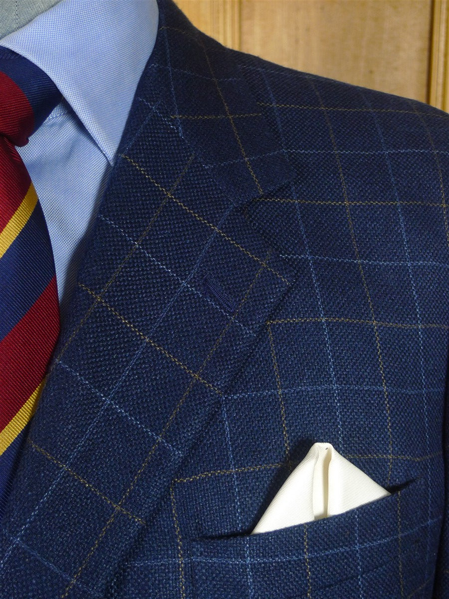 25/1014 gieves & hawkes savile row blue graph check wool silk & linen sports jacket blazer 46 regular