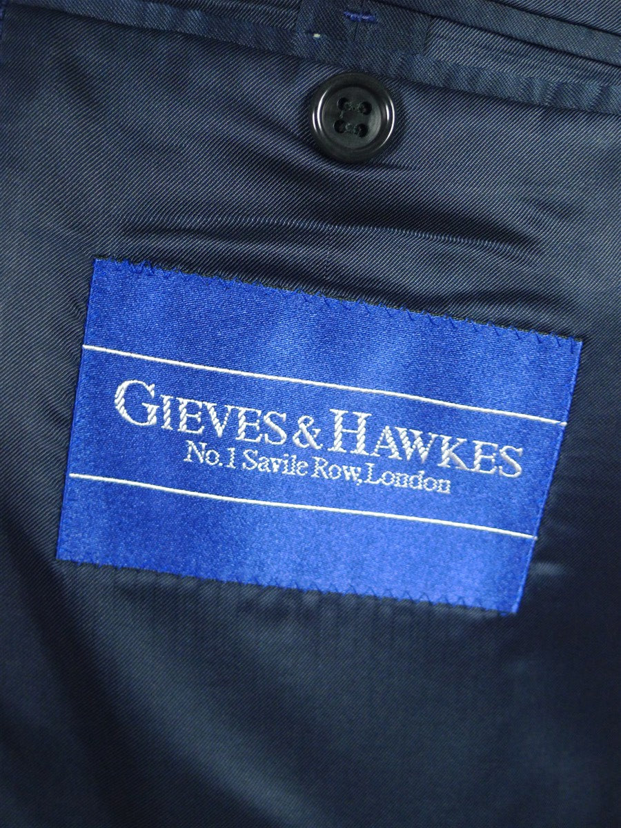 25/1014 gieves & hawkes savile row blue graph check wool silk & linen sports jacket blazer 46 regular