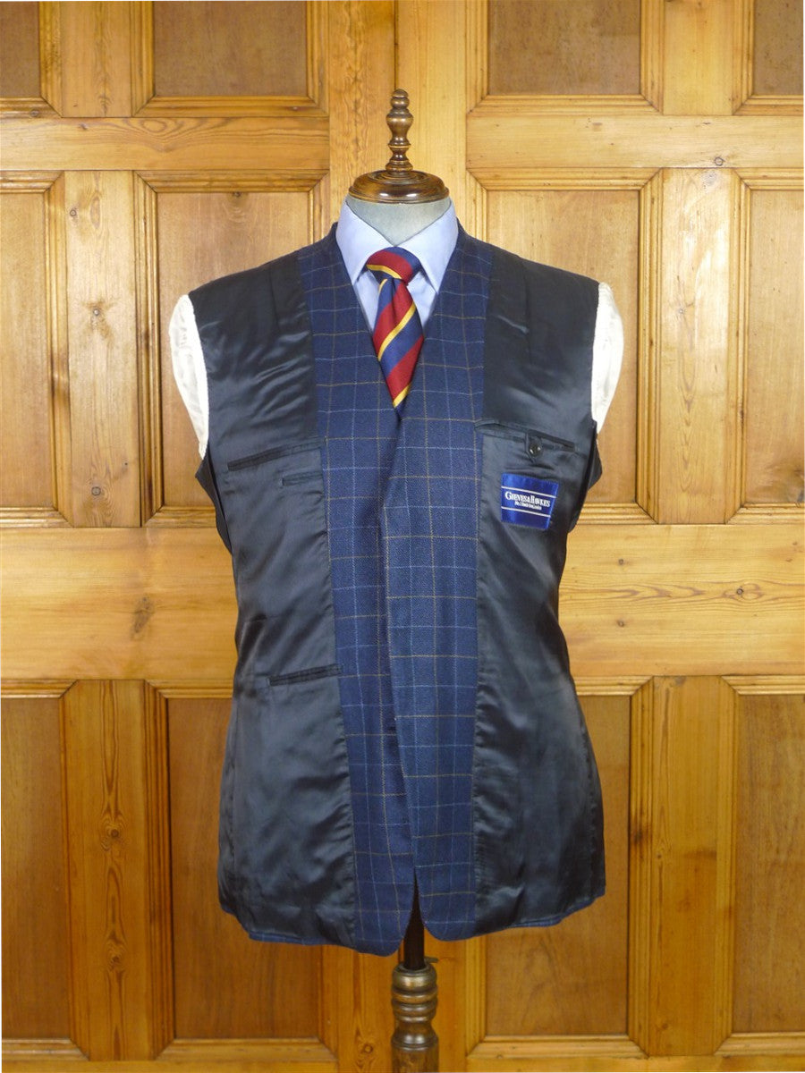 25/1014 gieves & hawkes savile row blue graph check wool silk & linen sports jacket blazer 46 regular