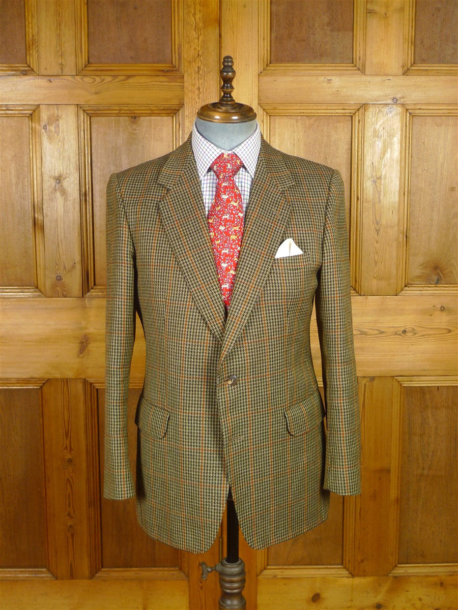 25/1015 gieves & hawkes brown / amber gun check wool tweed sports jacket blazer 40 regular