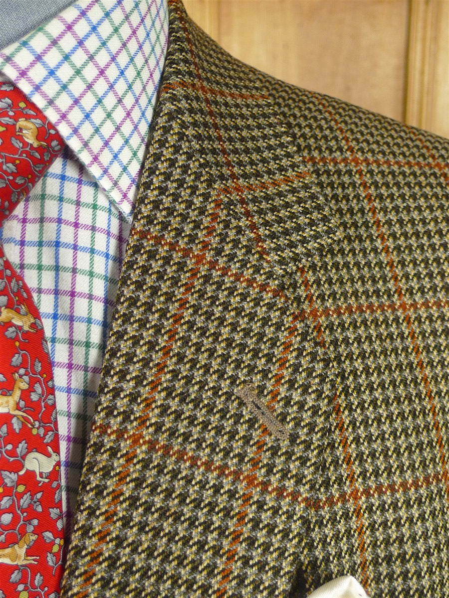 25/1015 gieves & hawkes brown / amber gun check wool tweed sports jacket blazer 40 regular