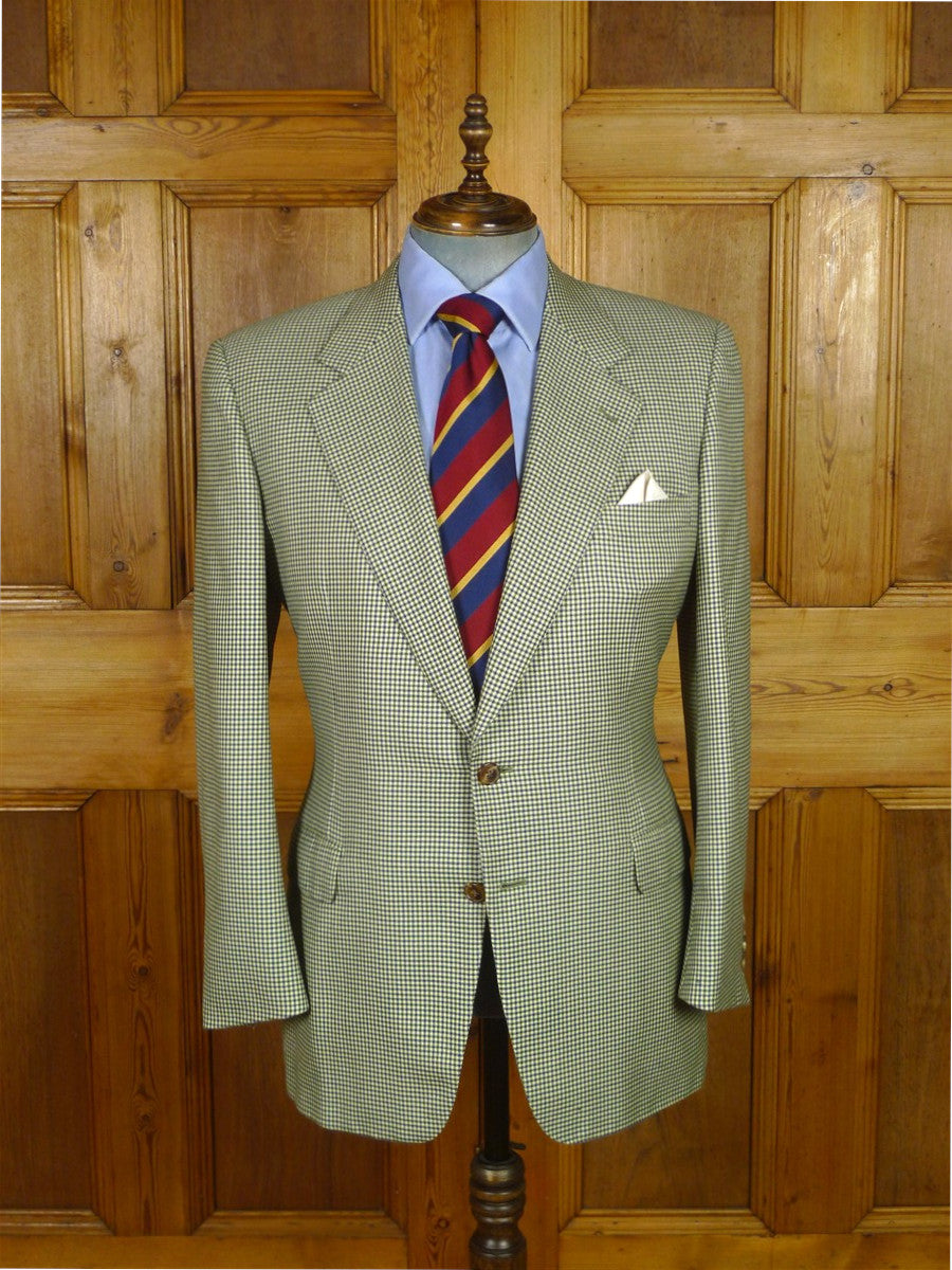 25/1013 gieves & hawkes savile row green check pure cashmere sports jacket blazer 43-44 regular