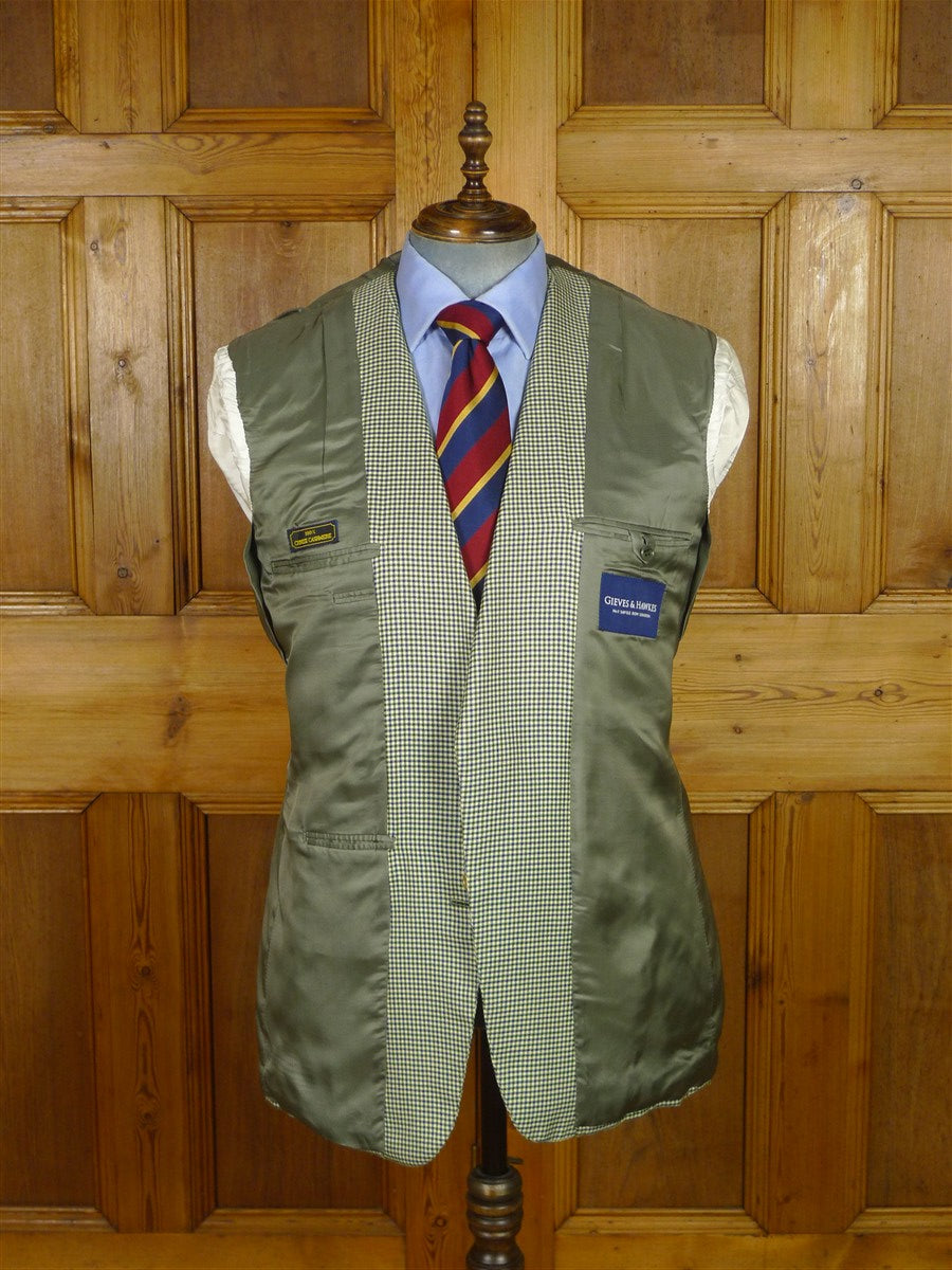 25/1013 gieves & hawkes savile row green check pure cashmere sports jacket blazer 43-44 regular