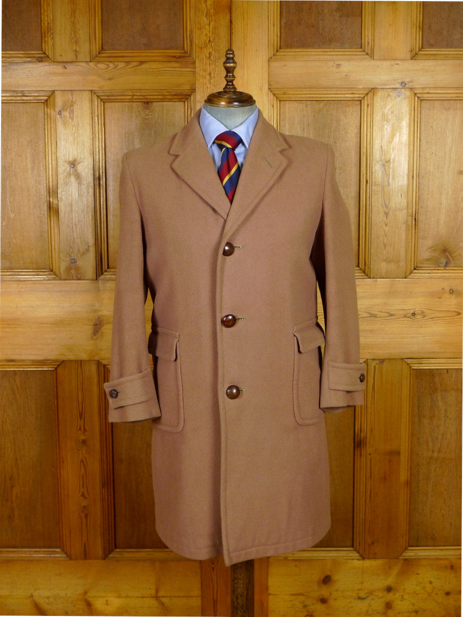 25/1024 vintage 1950s british fawn melton wool polo coat overcoat w/ burgundy linings 40